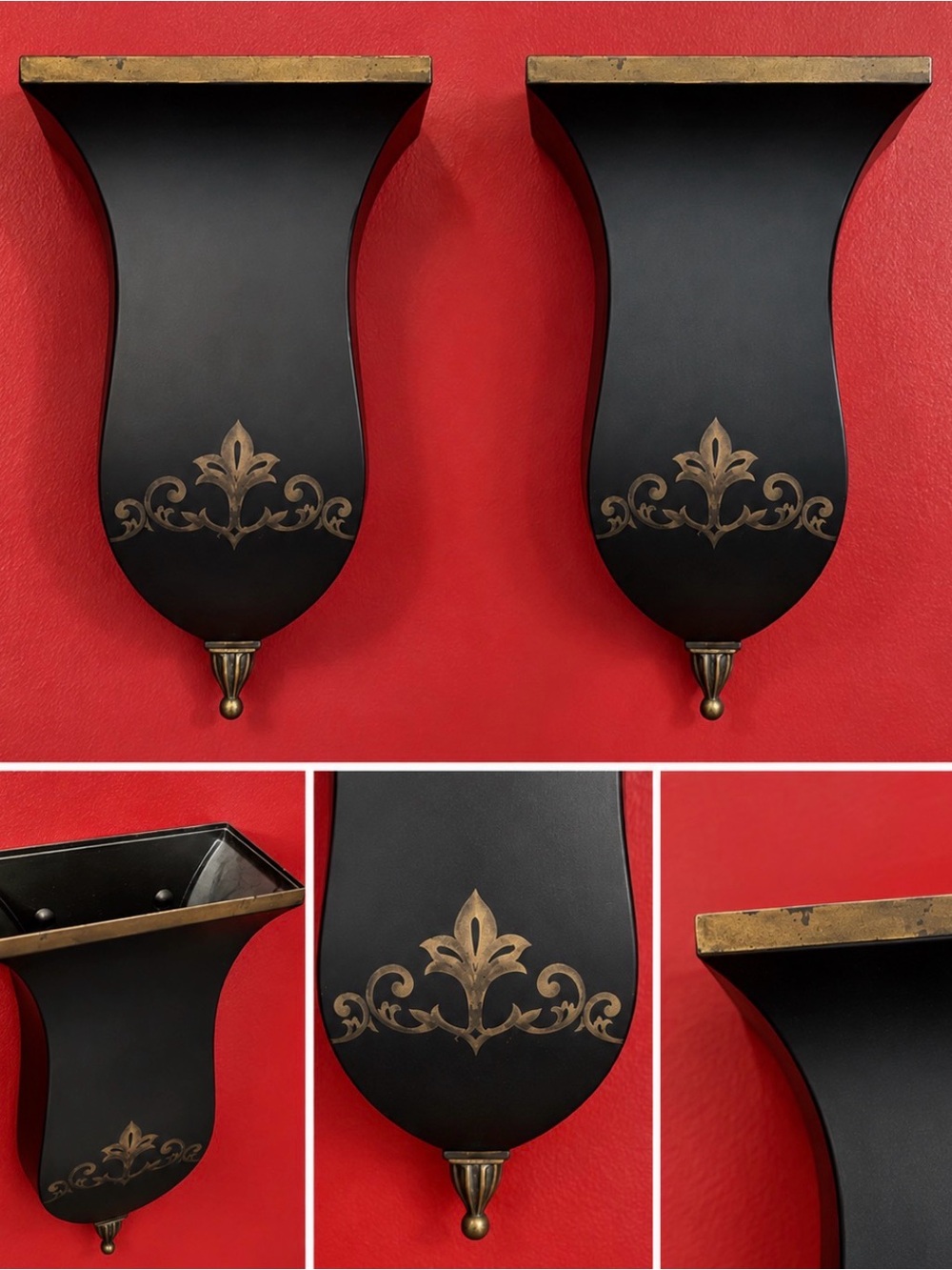 Southern Living At Home Black and Gold Fleur-de-Lis Wall Shelves